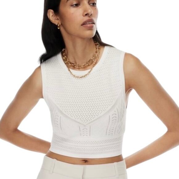 Babaton white pointelle knit cropped tank top New basics neutral luxe stretch - Picture 1 of 10